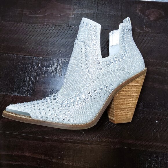 Gianni Bini Jeweled Silver Glitter Cowboy Booties Women’s 8 M Western Heels NEW - Picture 6 of 16